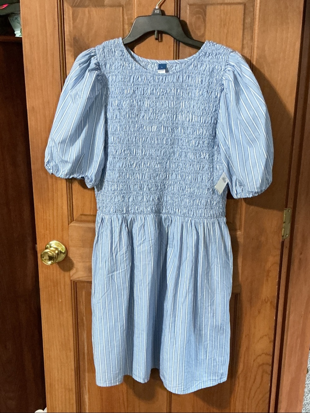 Old Navy Light Blue Striped Smocked Puff Sleeve Dress